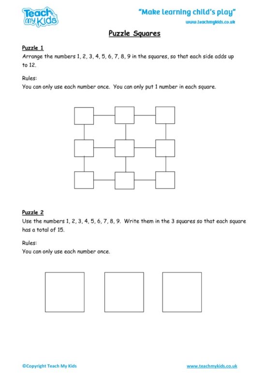 Worksheets for kids - puzzle-squares